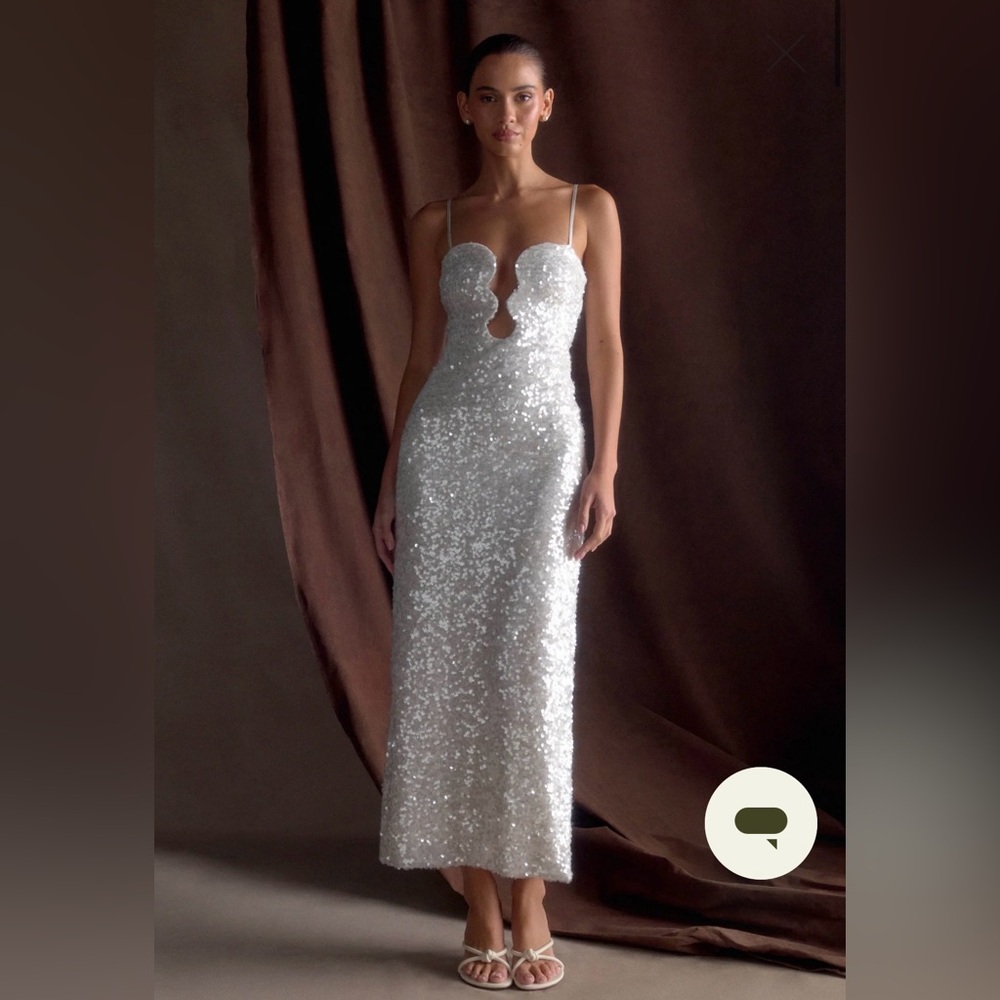 Meshki Magnolia Sleeveless Diamanté Maxi Dress- Silver- Small
